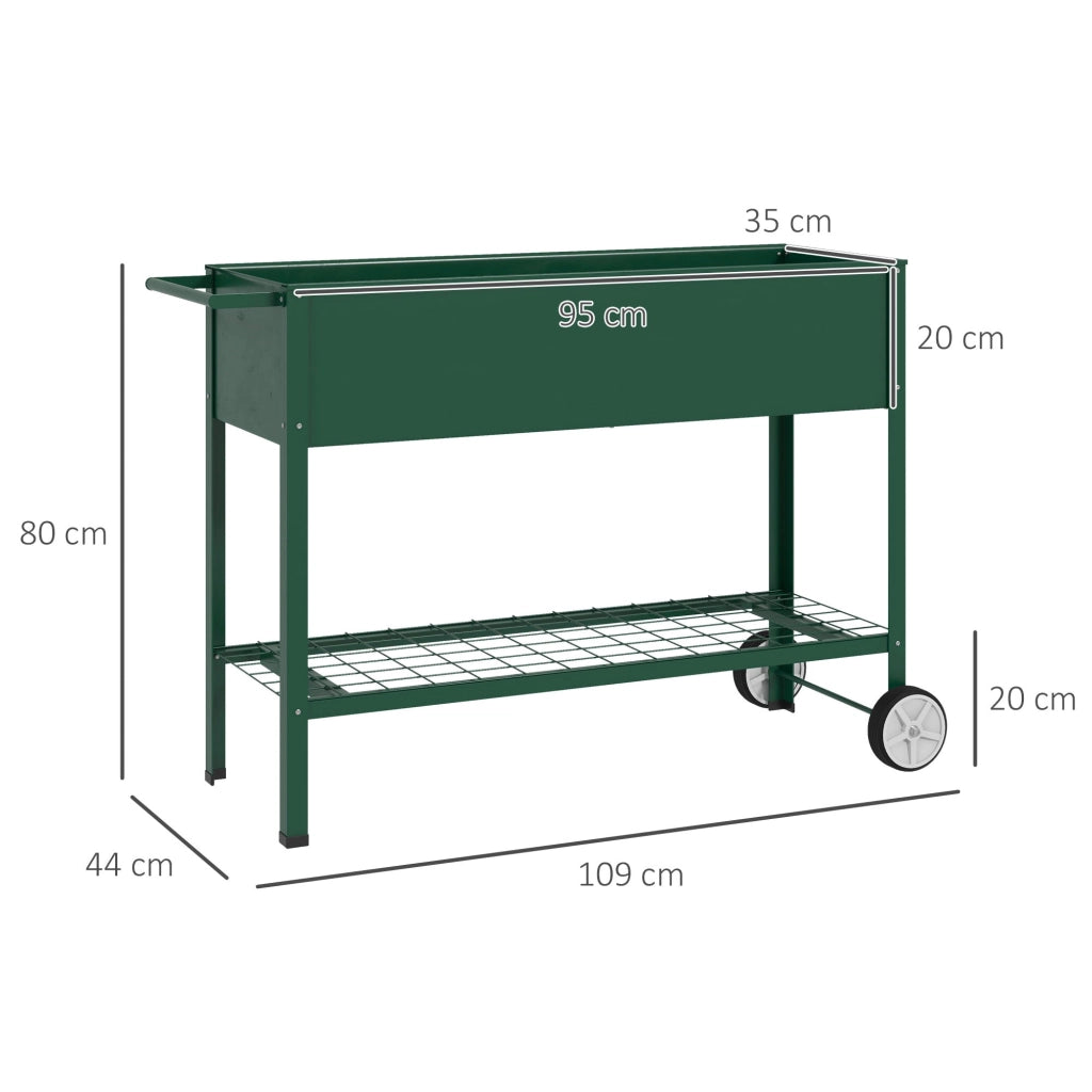 Fioriera da Esterno con Mensola Inferiore Portautensili 109x44x80 cm in Metallo Verde