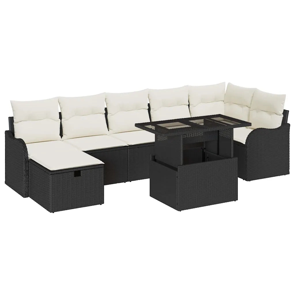 Set Divano da Giardino con cuscino 8 pcs Nero Poly Rattan