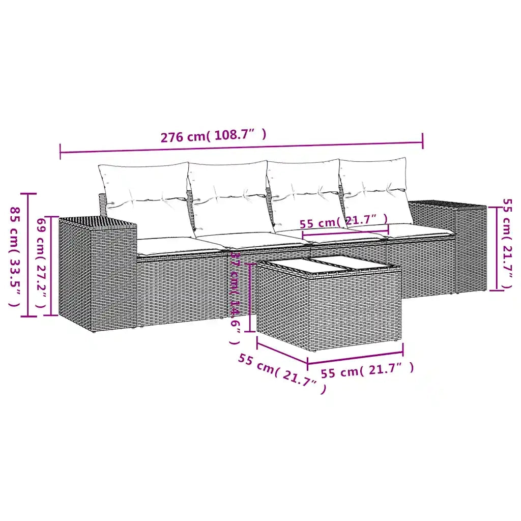 Set Divani da Giardino 5 pz con Cuscini Nero in Polyrattan 3222286