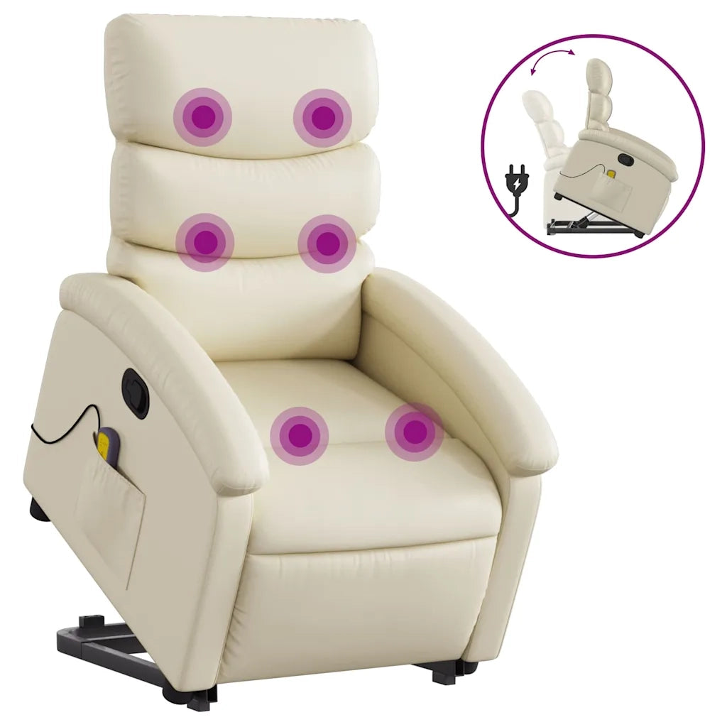 Poltrona | Sedia Relax Alzapersona Reclinabile Massaggio Crema Similpelle