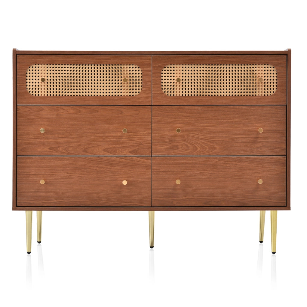 Cassettiera con 6 cassetti in legno e metallo colore noce