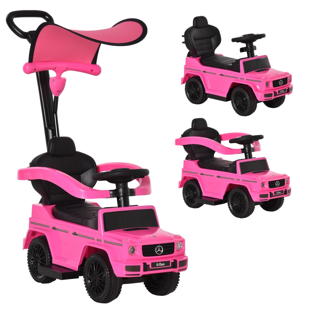 Macchina a Spinta per Bambini 12-36 Mesi con Licenza Mercedes, Tettuccio e Maniglia, 85.5x40.5x95 cm, Rosa