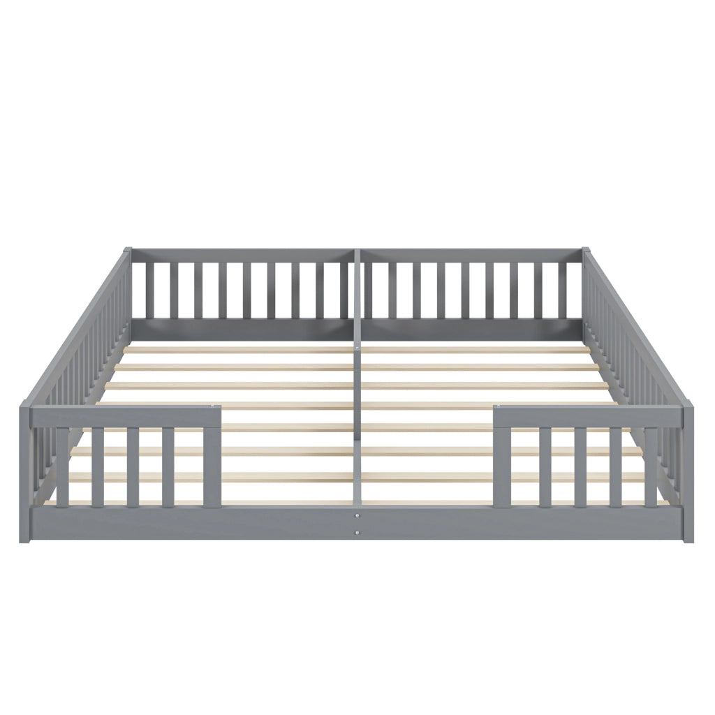 Letto per bambini 90x200 cm in pino e MDF, con sponde di sicurezza e rete a doghe, grigio
