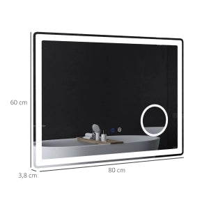 SPECCHIO BAGNO LED 80x60 cm Bianco con ingrandimento 3x e touch