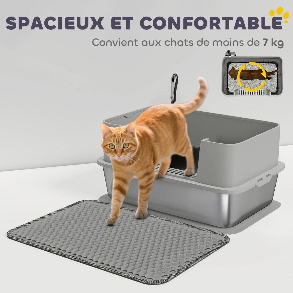Lettiera per gatti XL in acciaio inox ¨C Xylo ¨C 60,2x40,2x29,5 cm grigio