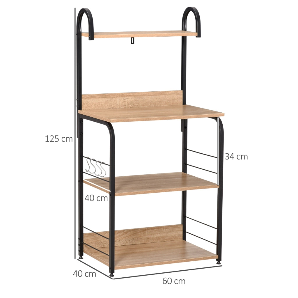 Scaffale da Cucina 4 Ripiani con Ganchos ¨C Xylo ¨C Legno Naturale 60x40x125 cm