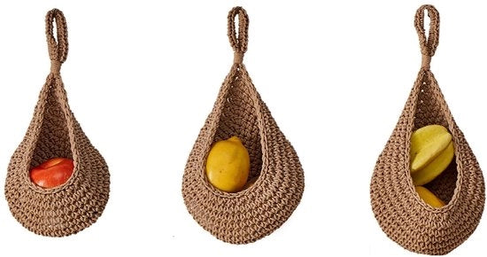 Organizzatore di Magazzino a Sospensione con Grande Capacità - 3 Pezzi - Juta Boho - Duraturo - Raccoglitore di Prodotti - Capacità Extra Grande