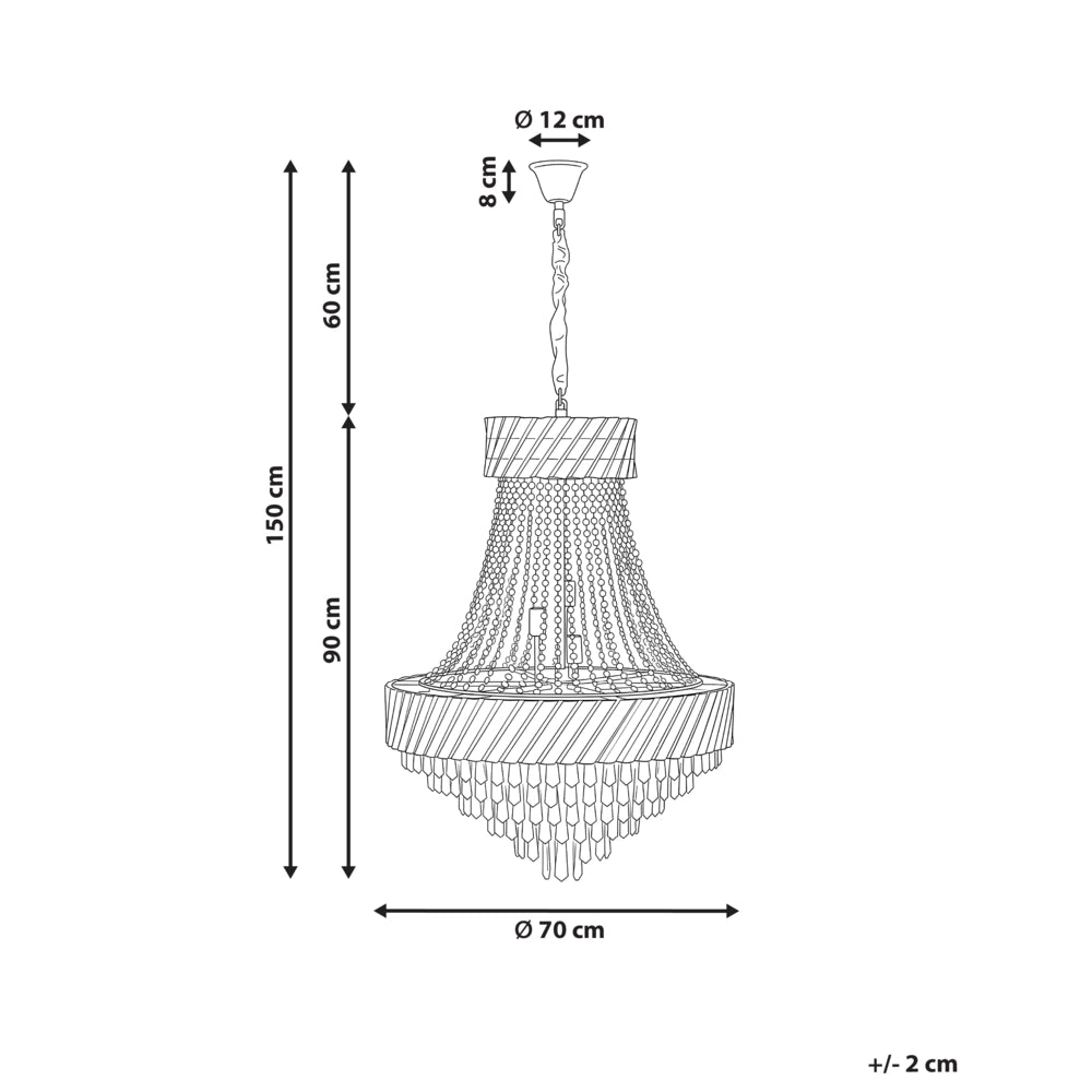 Lampadario con base in metallo dorato e cristalli ⌀ 70 cm Lampada a sospensione Stile glamour Sala da pranzo Soggiorno