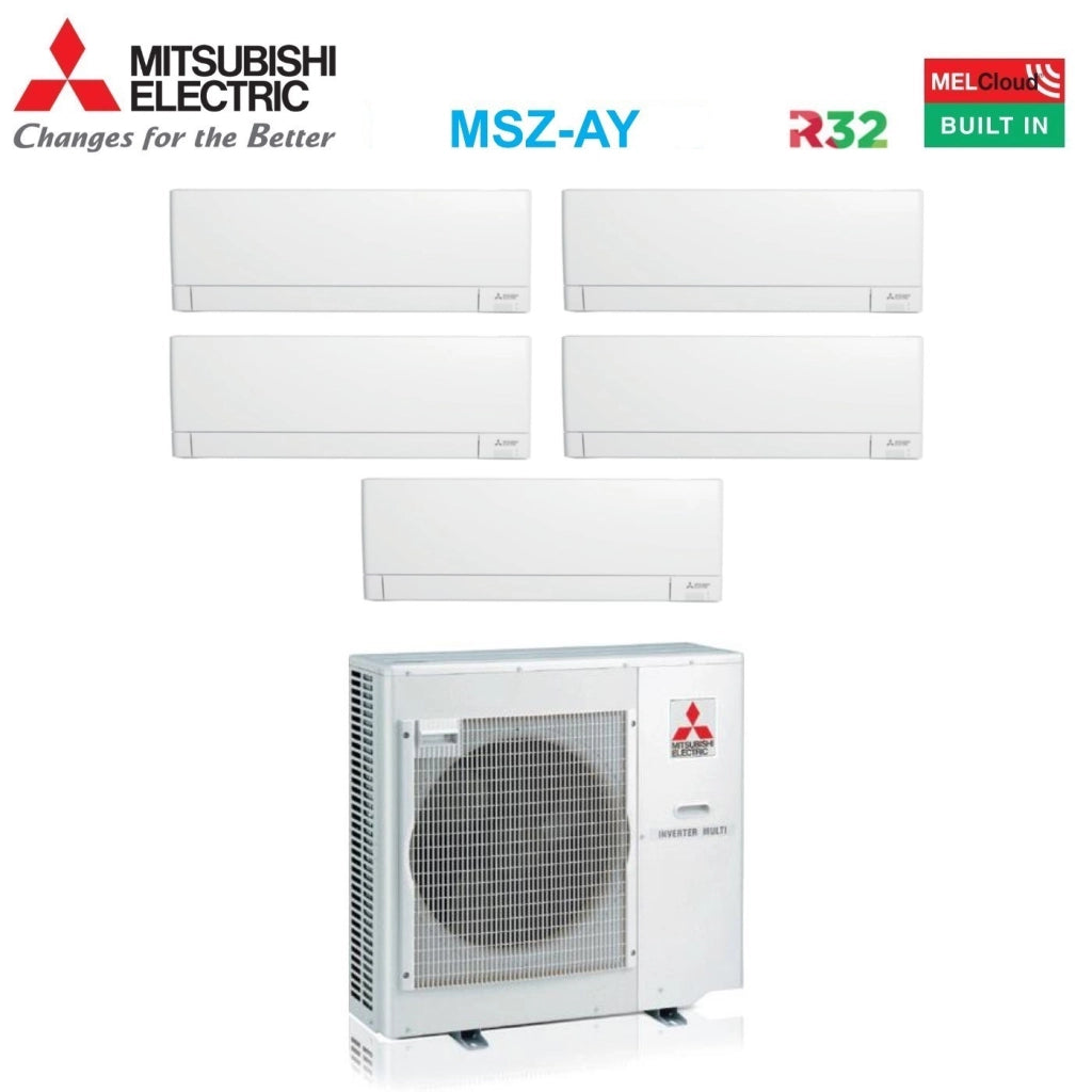 Climatizzatore Condizionatore Mitsubishi Electric Penta Split Inverter Linea Plus serie MSZ-AY 9+9+12+12+12 con MXZ-5F102VF R-32 Wi-Fi Integrato 9000+9000+12000+12000+12000