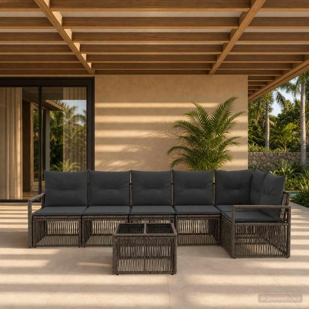 Set Divano da Giardino 7 pcs Grigio polyrattan 3435719