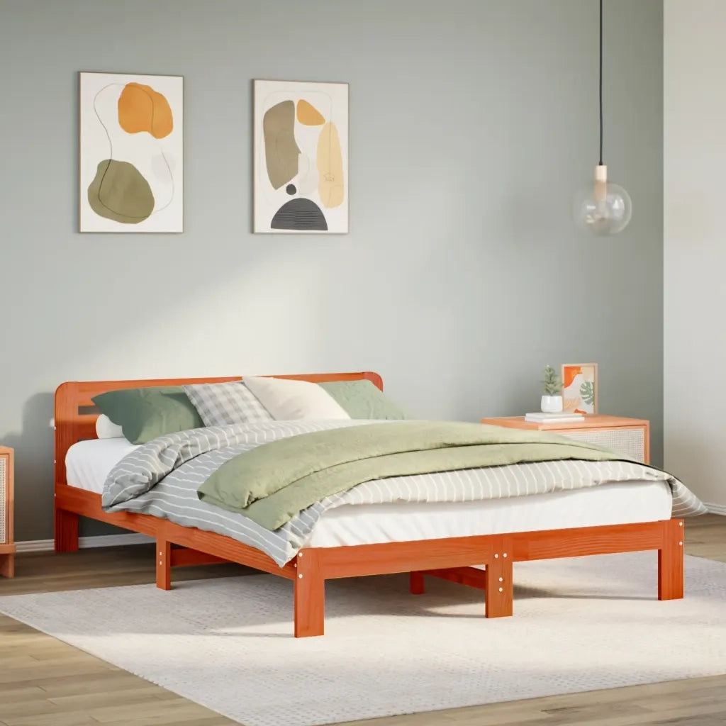 Giroletto senza Materasso-Struttura Letto Marrone Cera 140x200cm Massello Pino 104430