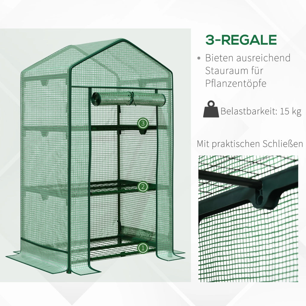 Mini serra/serra per propagazione con copertura in alluminio e 3 ripiani, porta avvolgibile, orto verde, 69 x 49 x 125 cm per gli amanti del