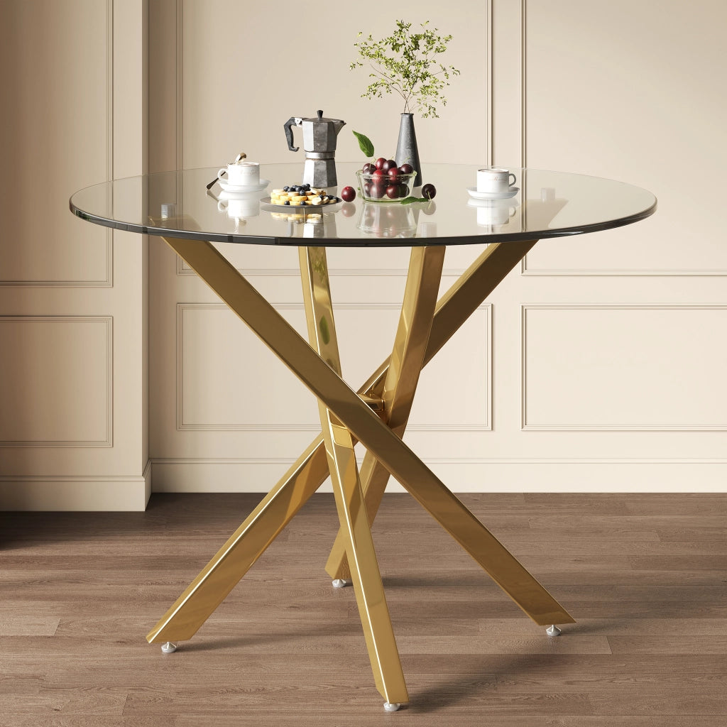 TAVOLO rotondo 80 cm in vetro temperato e gambe dorate