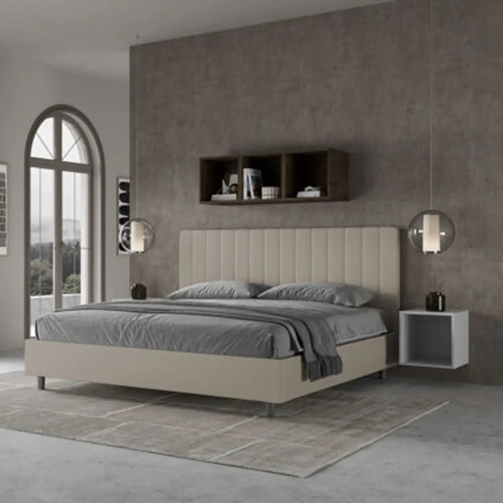 Letto matrimoniale king size con rete imbottito 180x200 similpelle tortora Agueda