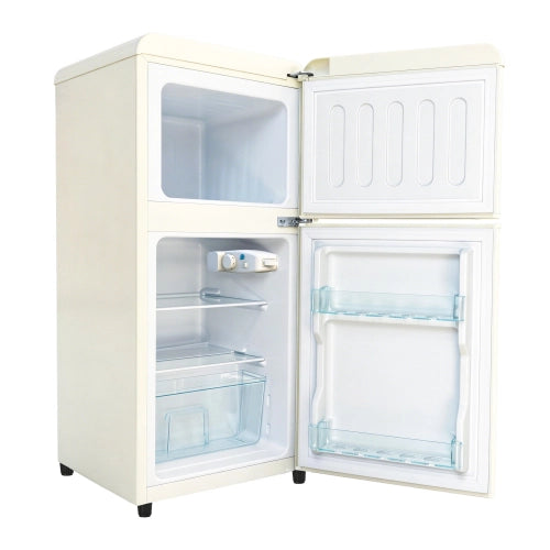 Frigorifero a doppia porta (86L) – controllo della temperatura a 7 livelli; classe di efficienza energetica E; luce a LED; ripiani regolabili e portauova – crema