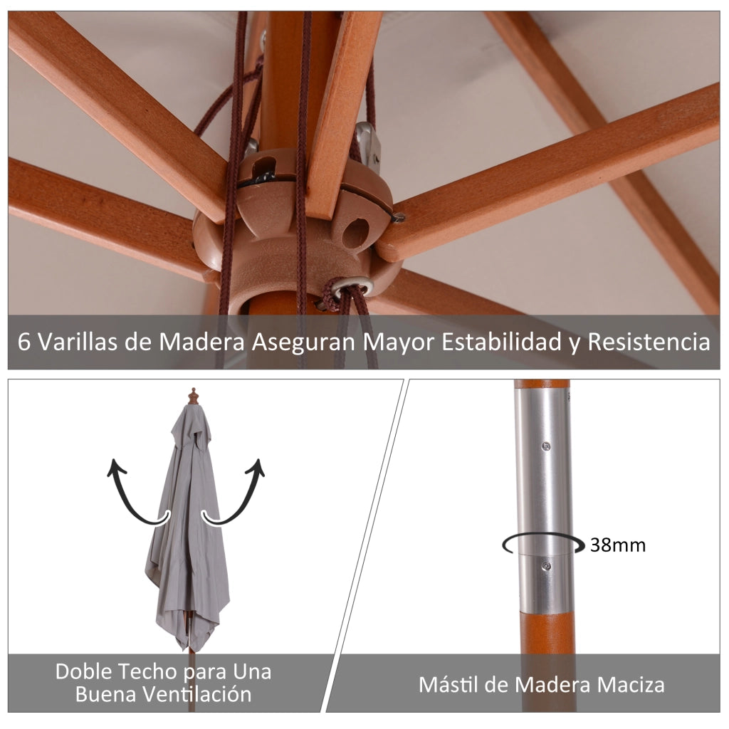 Ombrellone Rettangolare Inclinabile Grigio ¨C Xylo ¨C 200x150x235 cm Legno Impermeabile Anti-UV