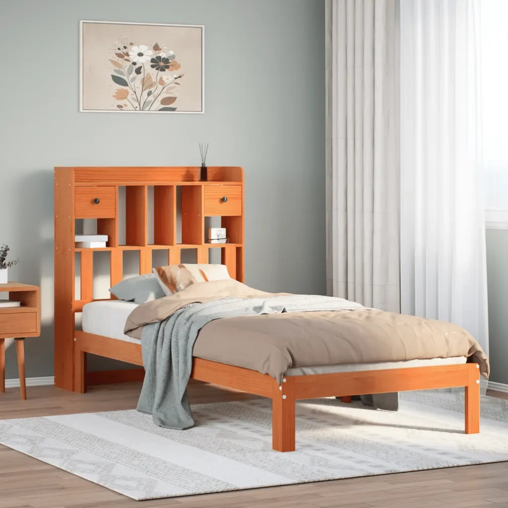 Letto Libreria senza Materasso Marrone Cera 75x190 cm in Pino 3322611