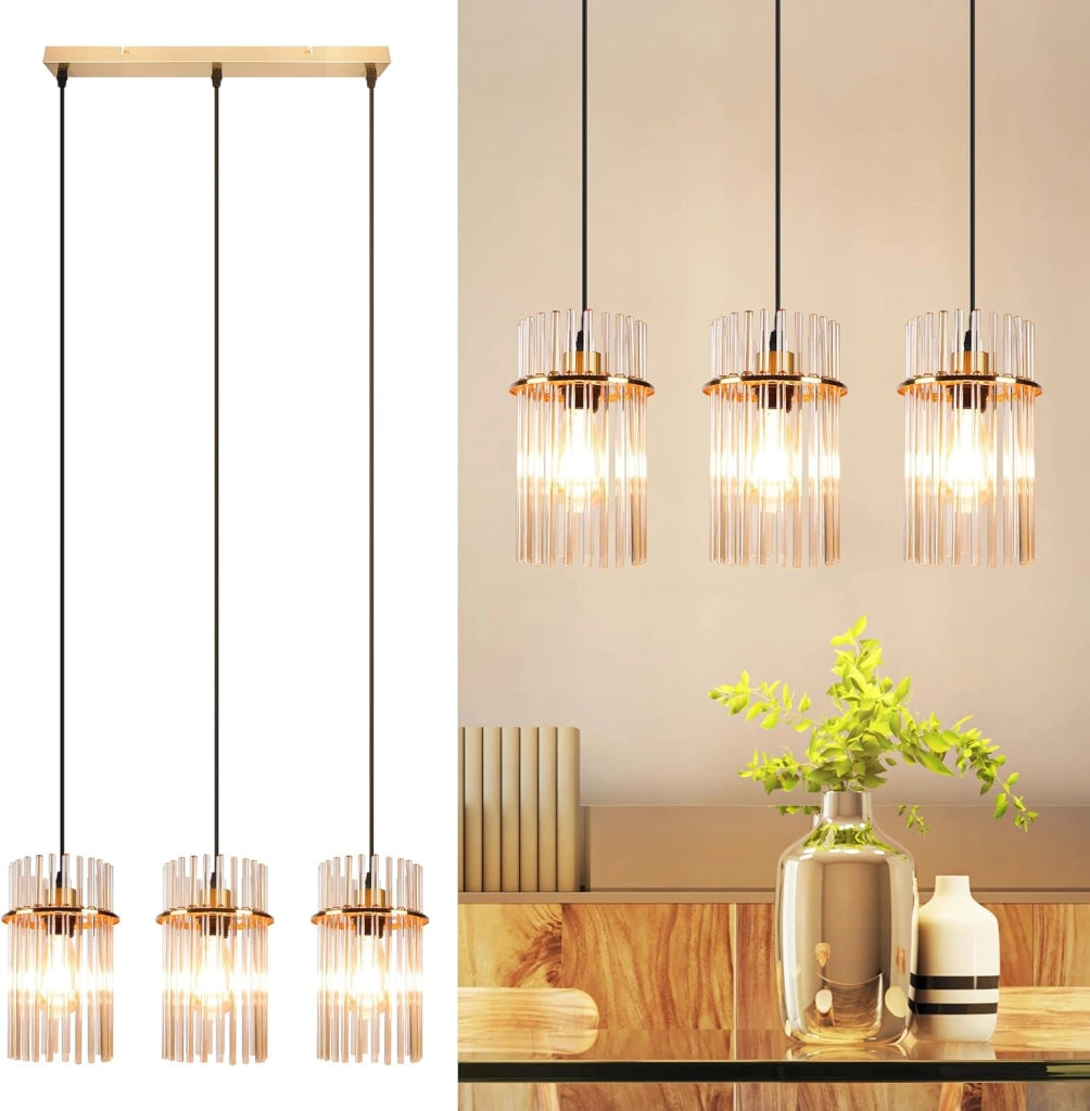 Lampada a sospensione ZMH 3 fiamme E27 in vetro dorato ? 16 cm per bar-caff¨¨ (senza lampadina)