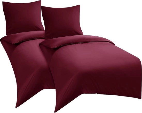 Duvet 135 x 200 cm, 4 pezzi rosso vino - copriletto 135 x 200 cm set di 2 cuscini 80 x 80 cm, set di copriletto 135 x 200 cm di microfibra con chiusura a righello, morbido, rosso bordeaux
