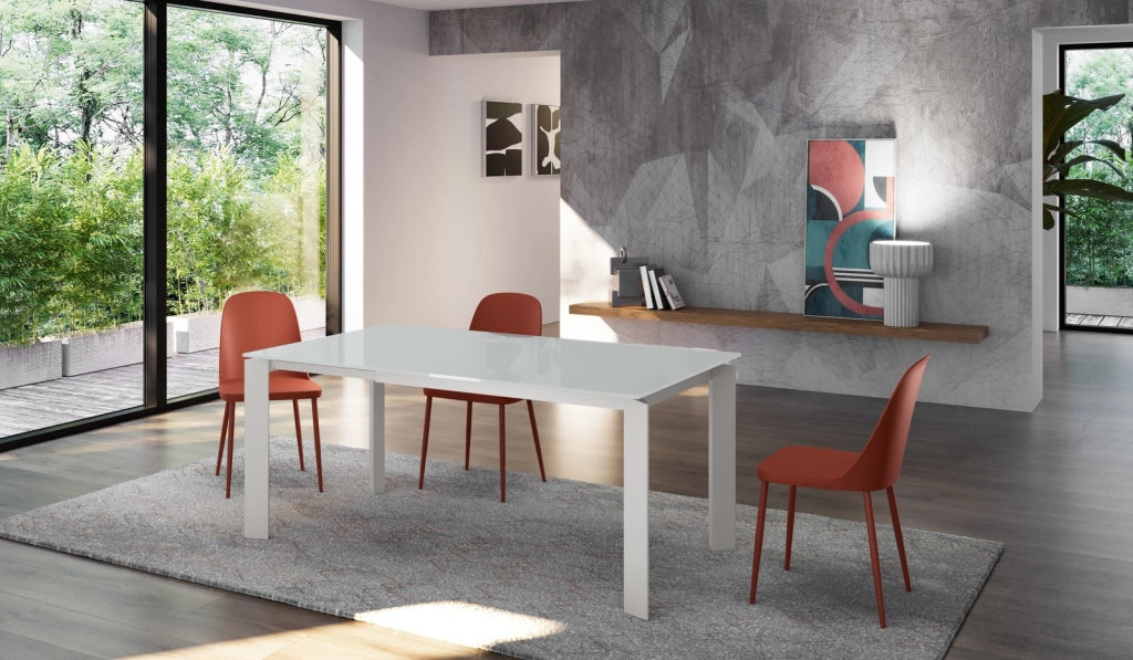Tavolo Allungabile Frame con Top in Vetro Extrawhite e Struttura in Metallo Bianco Opaco - Dimensioni 120-170x80x75 cm - Design Moderno