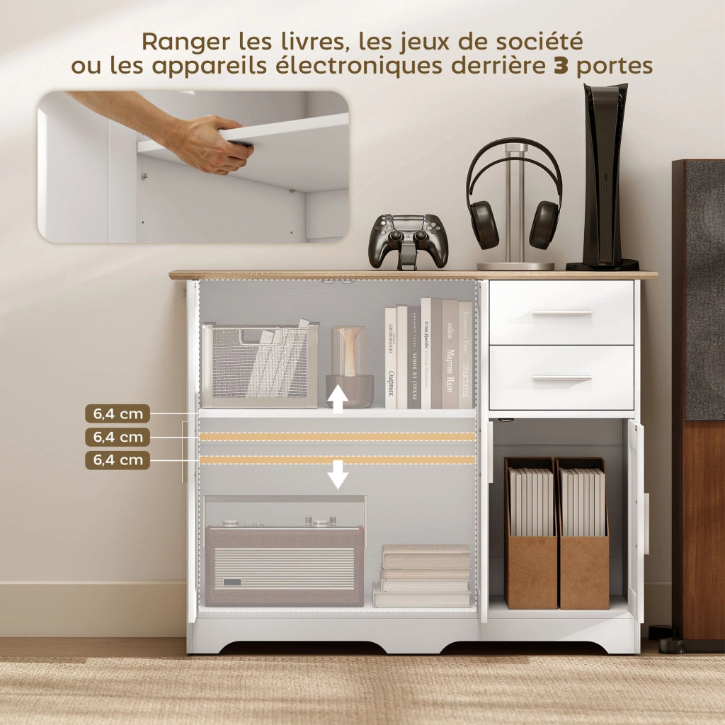 Credenza con 2 cassetti e 3 ante ¨C Xylo ¨C Bianco e legno naturale 100x40x78 cm