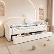 LETTO SOFA 90x200 cm in velluto beige con LED e 2 cassetti