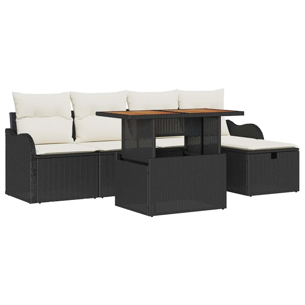 Set Divano da Giardino con cuscino 6 pcs Nero polyrattan