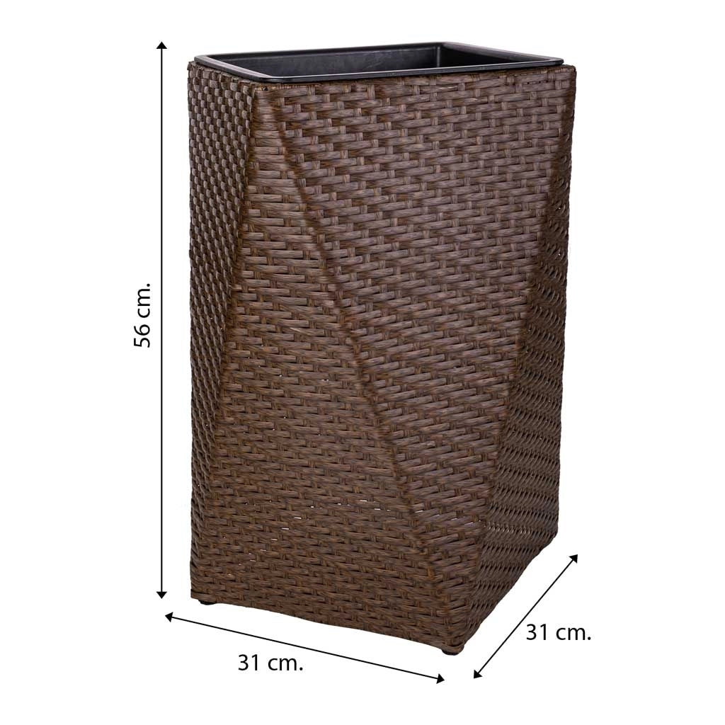 Fioriera in polyrattan marrone 31x31x56h