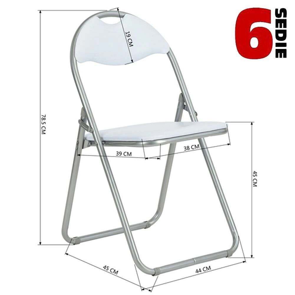 Set 6 Pezzi Sedie Imbottite Pieghevoli Colore Sedia Bianco Struttura Silver