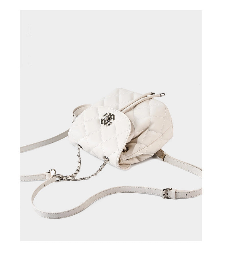 Zaino in vera pelle di grande capacit¨¤, colore bianco