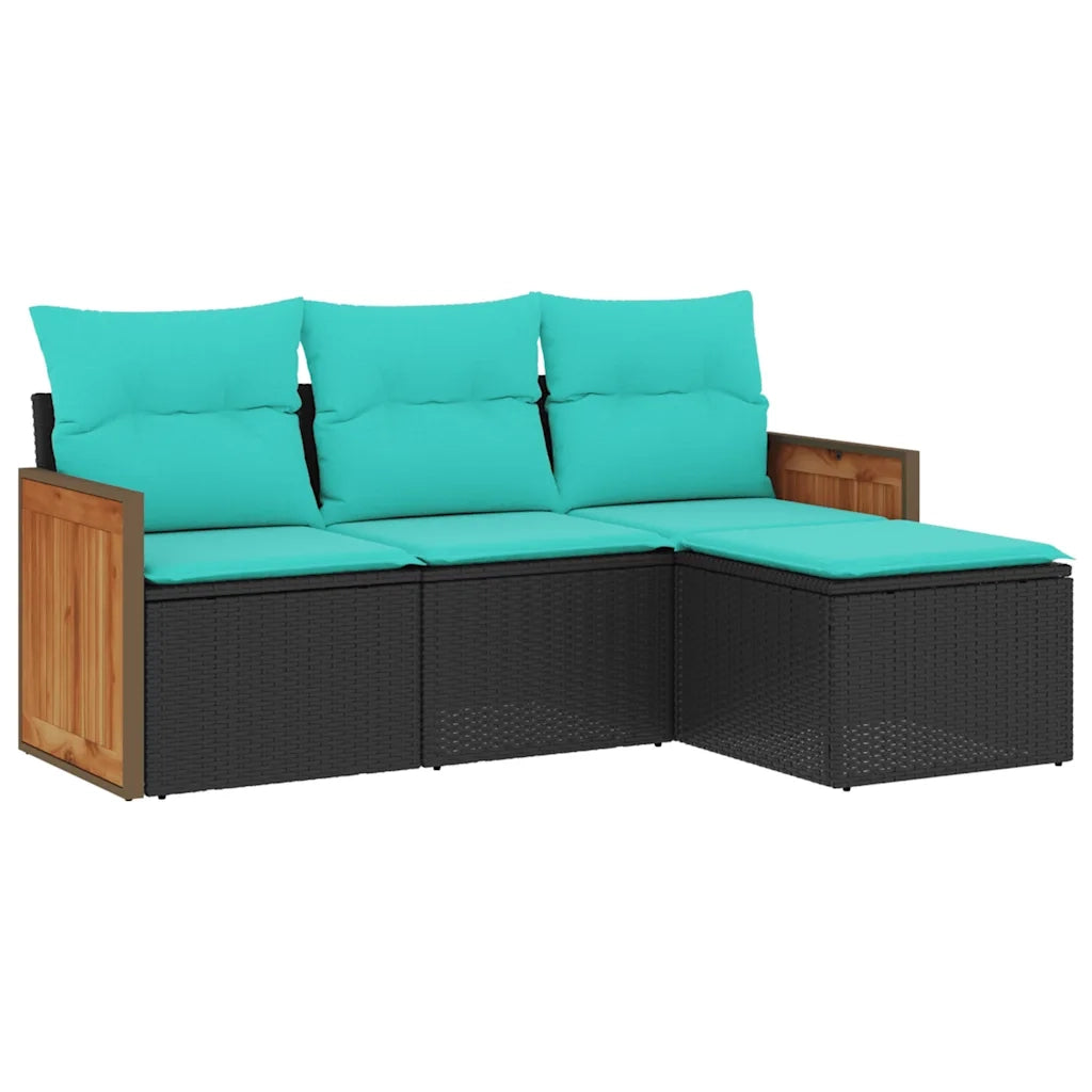 Set Divani da Giardino 4 pz con Cuscini Nero in Polyrattan 3227583
