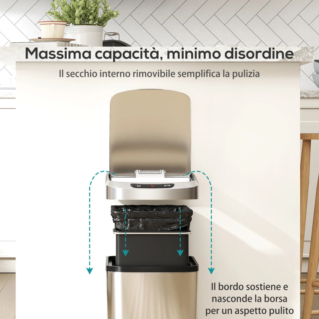 Cestino Rifiuti a Infrarossi 12L ¨C Minimal ¨C Acciaio Inox Argento 28x22x41 cm