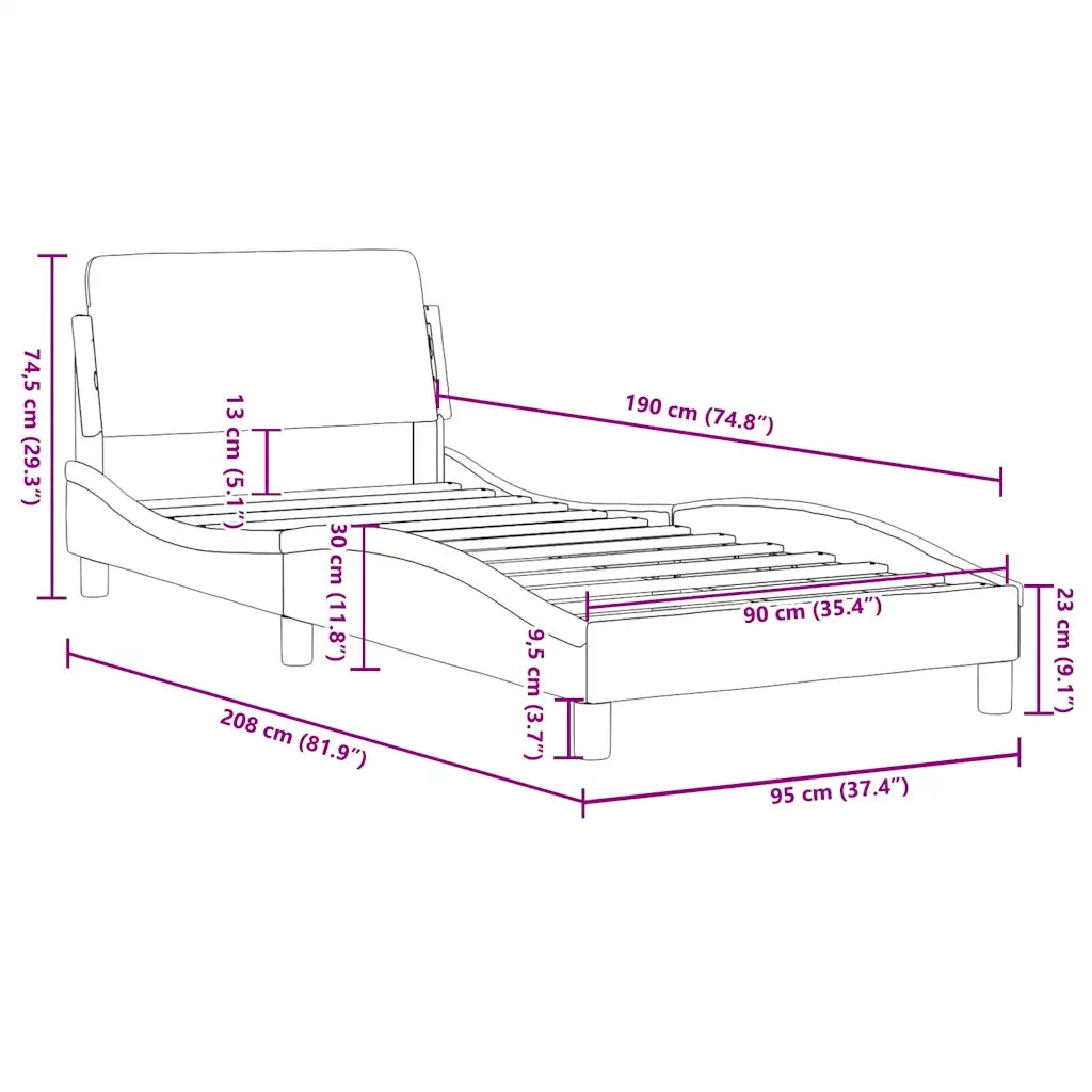 Giroletto con Testiera-Struttura Letto con testiera Dover Rosa 90x190 cm Velluto