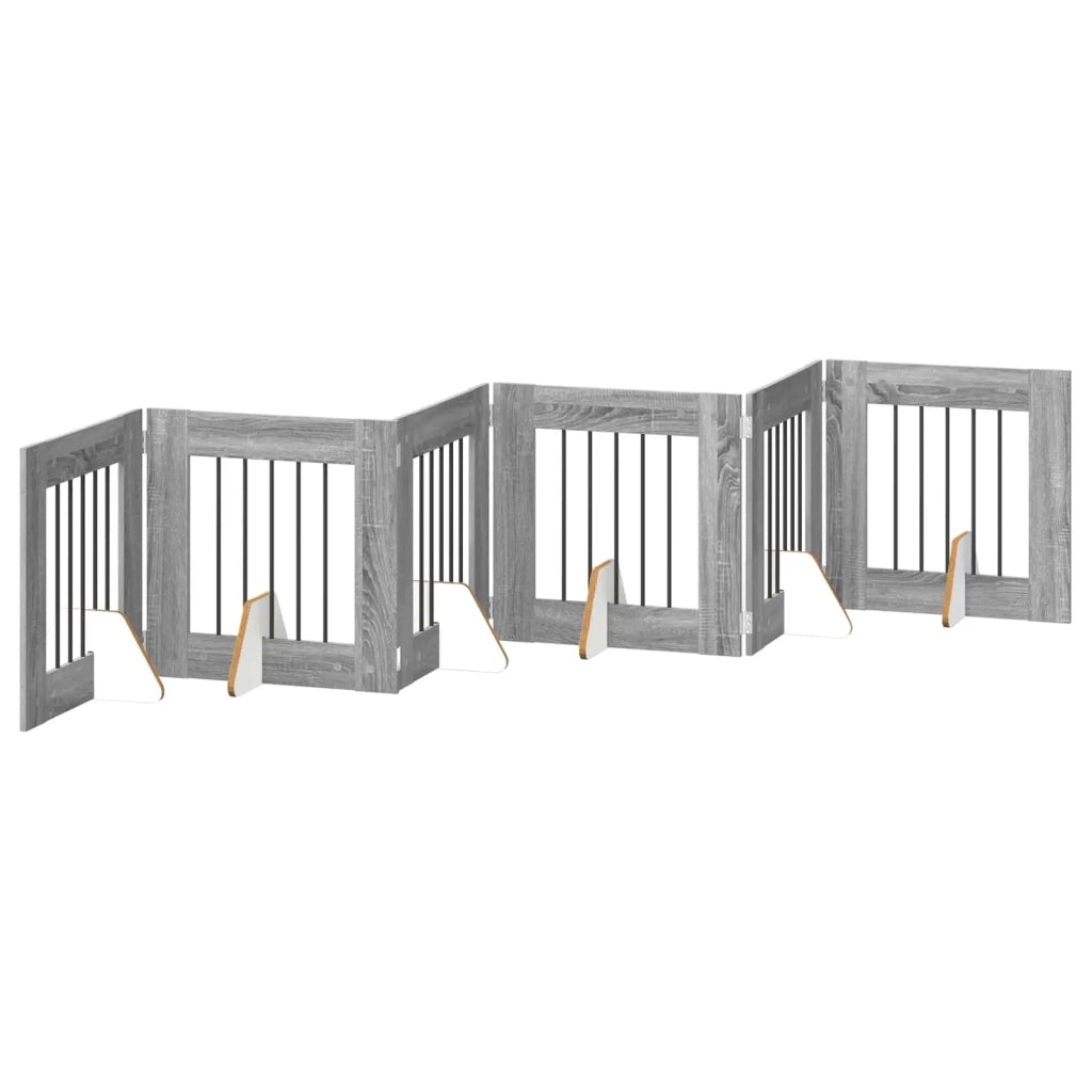 Cancello per cani pieghevole con supporti 6 pz Sonoma grigio 892160