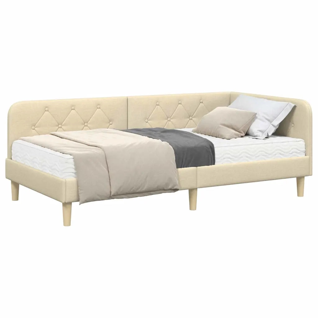 Letto singolo | Letto per adulti | Cornice del letto ad angolo Crema 90 x 200 cm Tessuto