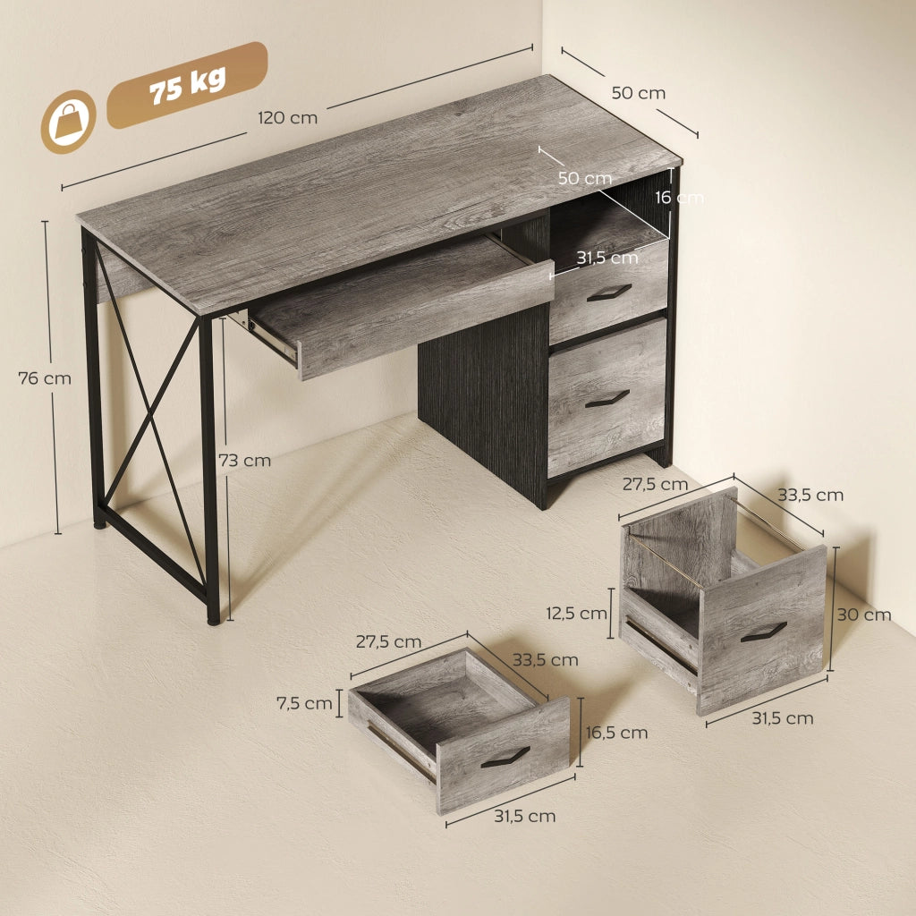 Scrivania computer con cassetti e ripiano tastiera ¨C Xylo ¨C 120x50cm grigio