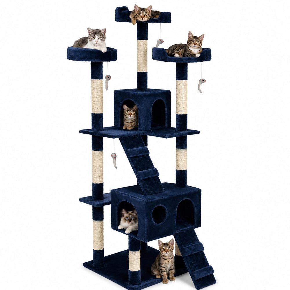 Tiragraffi Per Gatti Albero Sisal Parco Giochi Gatto Tira Graffi 170cm Blu Scuro