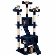 Tiragraffi Per Gatti Albero Sisal Parco Giochi Gatto Tira Graffi 170cm Blu Scuro