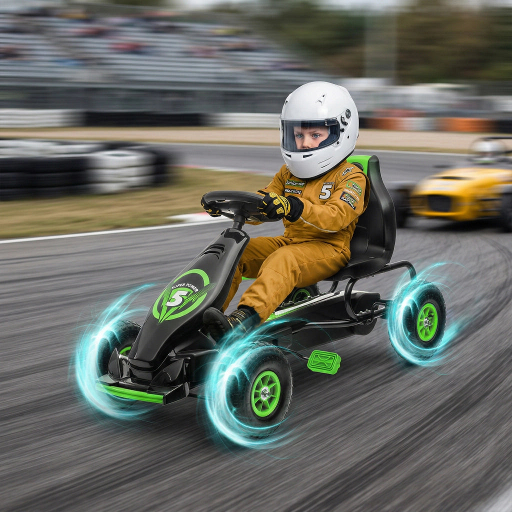 Gokart per Bambini con Pedali ¨C Minimal ¨C Verde e Nero 121x58x61 cm