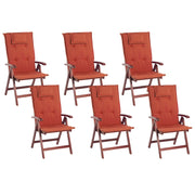 Set di 6 sedie da giardino in legno di acacia cuscino rosso regolabile pieghevole per esterni in stile rustico country