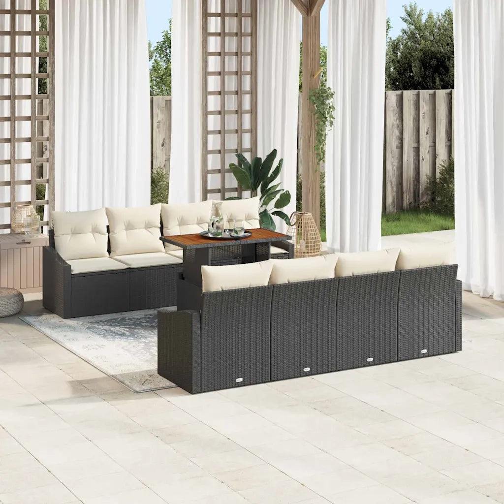 Set da Pranzo per Giardino con cuscino 9 pcs Nero e Crema