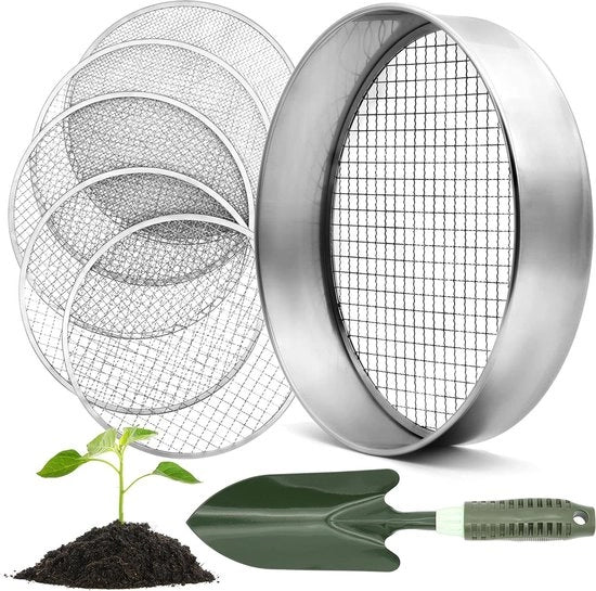 Tassa per Giardino a Rondi con 5 Pezzi di Filtro - Adatto per Compost e Terra - 30 cm - Acciaio Inossidabile