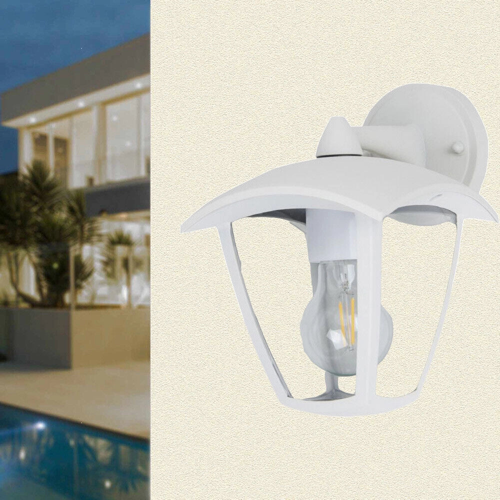 LAMPADA DA PARETE PER ESTERNO IP44 BIANCA CON ATTACCO E27 - DESIGN LANTERNA IN ALLUMINIO E PVC IDEALE PER GIARDINI TERRAZZE