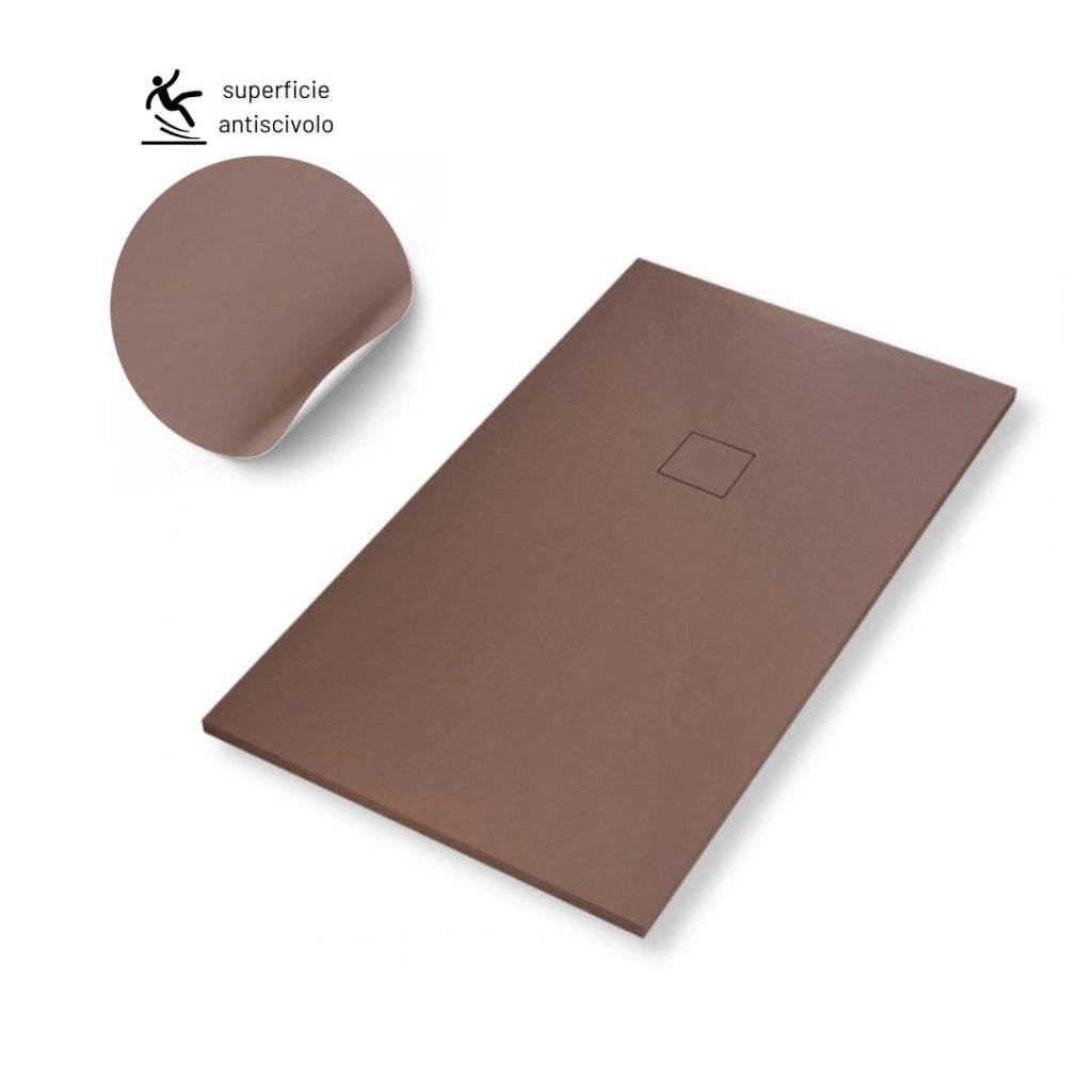 Piatto doccia in mineral marmo effetto ardesia antiscivolo colore cacao *** misure l120 x p70 x h4 cm, confezione 1