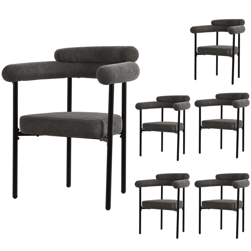 Sedia da Pranzo Poltrona Ergonomica Seduta Ampia con Struttura in Ferro e Tessuto Scamosciato Grigio Scuro