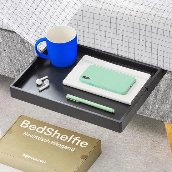 Nachtkastello per letto a castello e letto a castello superiore, Essentials per dormitorio universitario, comodino per letti a castello, organizzatore con chiusura a molla, comodino, piastra di appoggio in legno nero