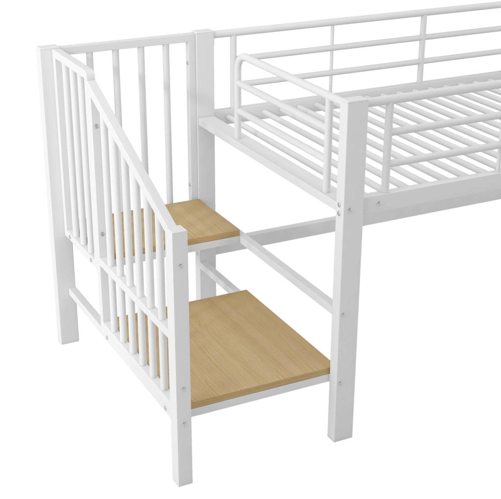 Letto a soppalco basso 90x200 cm con scala contenitore bianco