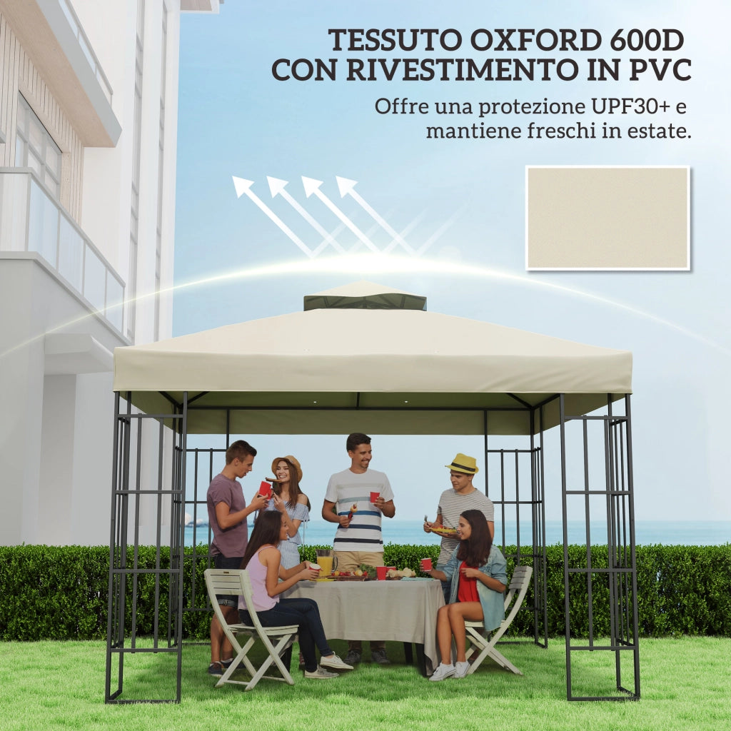 Copertura per Gazebo da Giardino 3x3m, Tetto Sostitutivo UPF30+ a 2 Livelli in Poliestere, Crema