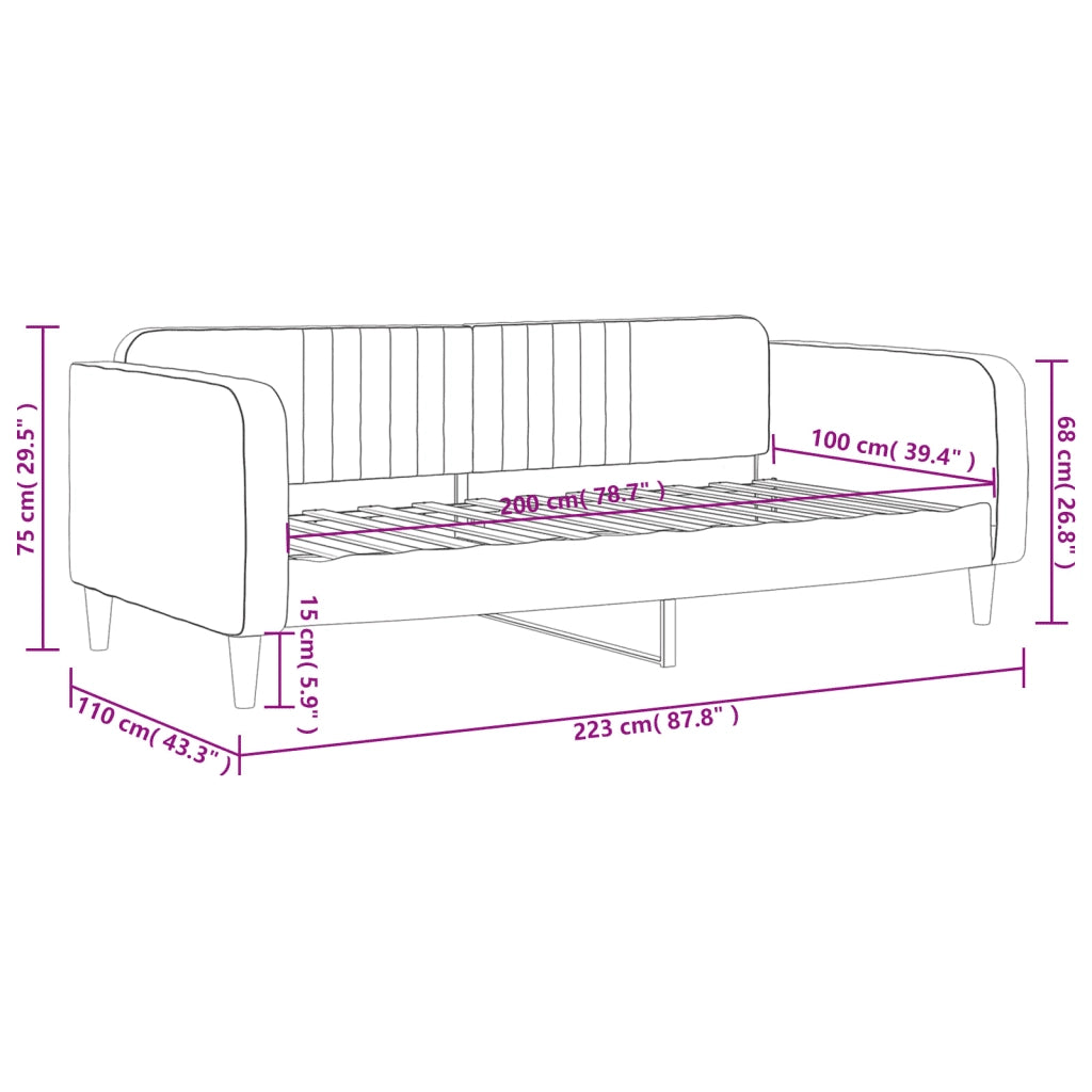 Letto singolo | Letto per adulti | Letto da Giorno Grigio Chiaro 100x200 cm in Velluto