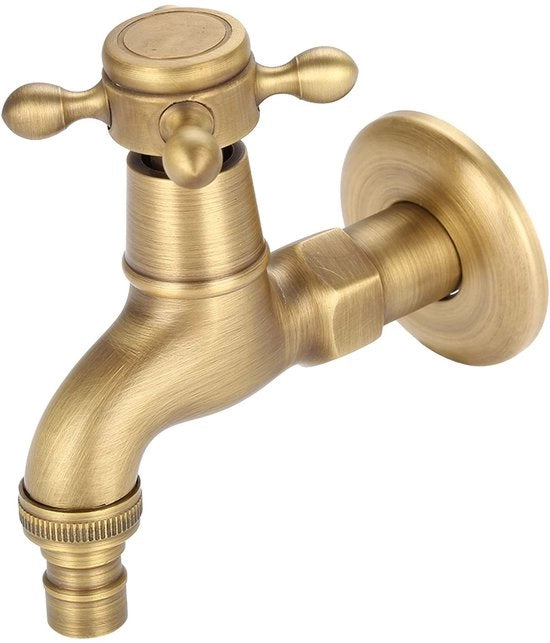 Wandkraan in Stile Vintage - Materiale in Messing - Rubinetto a Una Manopola - Per Acqua Calda e Fredda